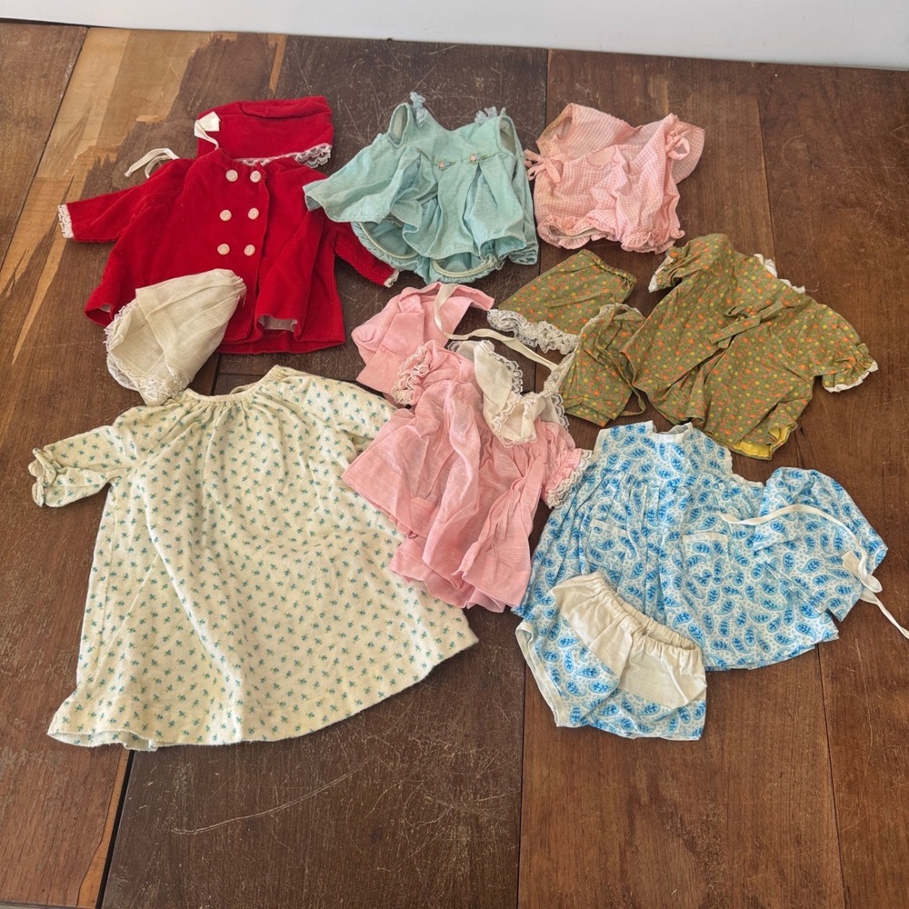 Vintage Doll Clothes Lot Handmade Floral Lace Velvet Dresses Bonnet